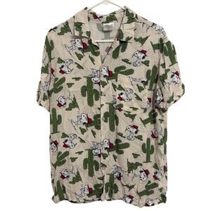 Peanuts Men’s Size M Snoopy Desert Cactus Short Sleeve Button Down Shirt